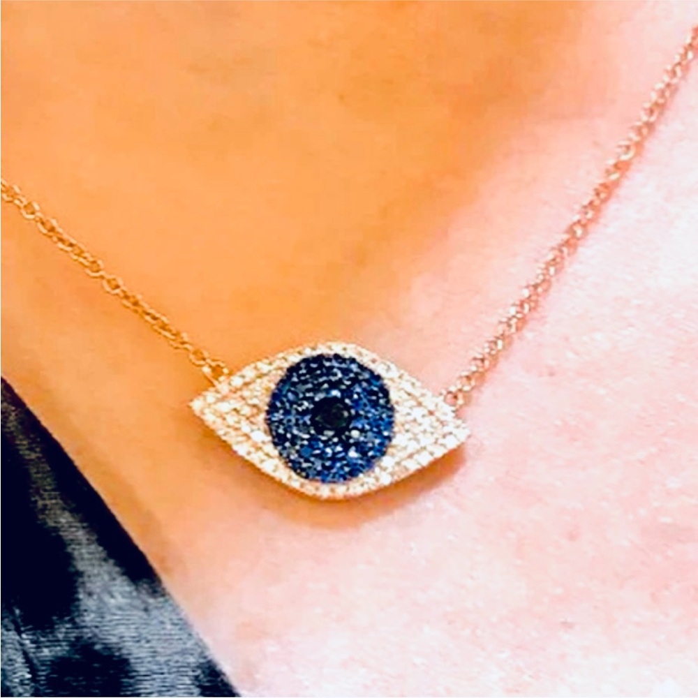 BRAND NEW W/TAGS IN BOX❗️14K YG, Sapphires,Diamonds & Black Diamonds Evil Eye